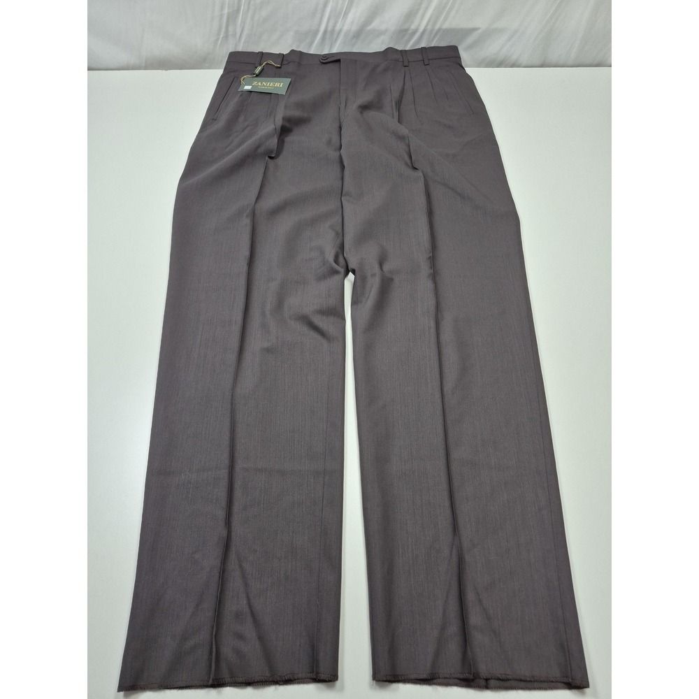 Zanieri Dress Pants Mens 44x36 Gray Wool Pleated Straight Unhemmed Italy NWT